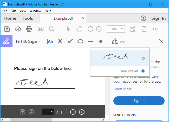 word document, signature line, request signatures